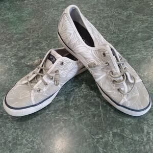 Sperry Top-Sider Women's Canvas Shoes Size 8 Gray Botanical Beach Nautical EUC